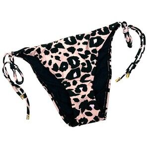 PilyQ PQ Nala Tie Full Pink Leopard Ruched Swim Bikini Bottom Size M NWT